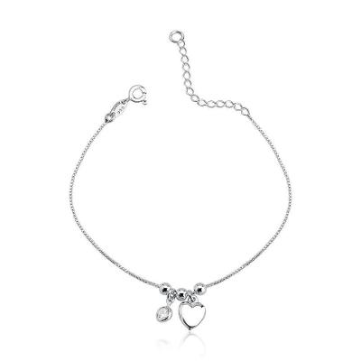 Tornozeleira Bolas 3mm Coração Ponto De Luz Prata 925 - 25cm