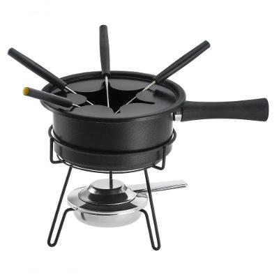Aparelho De Fondue Panela Antiaderente 1 Litro Aspen Preto 8 Peças Queijo Chocolate Kit Conjunto