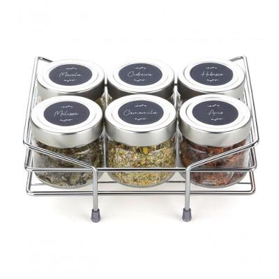 Kit Porta Condimentos Chá Temperos 6 Potes Vidro 195ml Acompanha Cartela Adesivos Para Identificar
