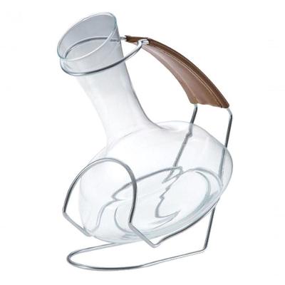 Decanter Vinho Vidro Com Suporte Acabamento Em Couro 900ml Aerador Decantador Wine Enologo