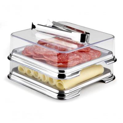 Porta Frios Duplo Inox Empilhável Com Pegador Pinça Kit Casa