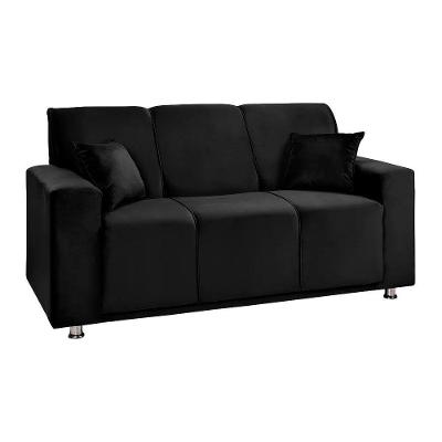 Sofá 3 Lugares Fixo Tokyo Veludo Preto - Star Confort Preto