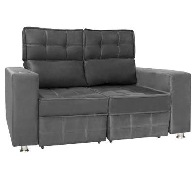Sofá Retrátil E Reclinável 2 Lugares Londres 1.60cm C/molas - Veludo Cinza Chumbo