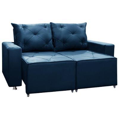 Sofá Retrátil E Reclinável 2 Lugares Bariloche 1.50cm C/ Molas - Veludo Azul