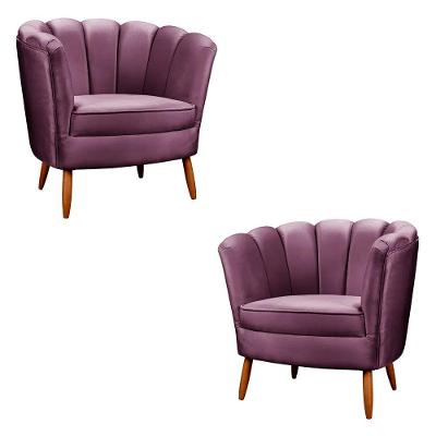Kit 2 Poltronas Decorativa Ariel Petala Com Pés De Madeira Star Confort Roxo