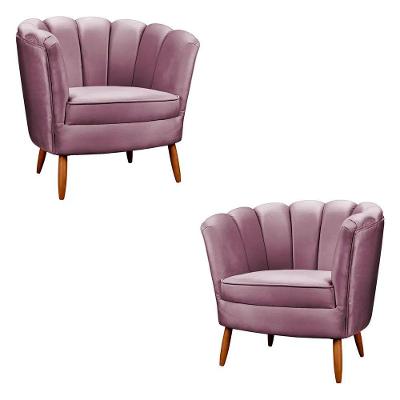 Kit 2 Poltronas Decorativa Ariel Petala Com Pés De Madeira Star Confort Lilas