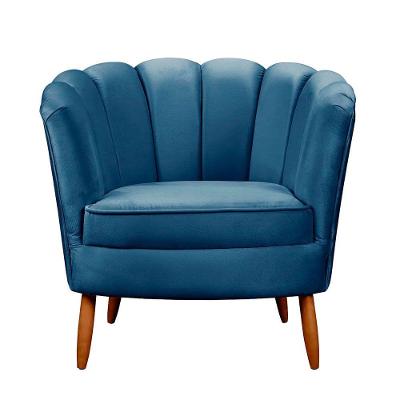 Poltrona Ariel Petala Decorativa Com Pés De Madeira Star Confort Azul