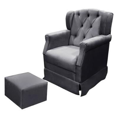 Poltrona Cadeira De Amamentação Balanço E Puff Ternura Suede Star Confort Chumbo