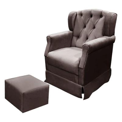 Poltrona Cadeira De Amamentação Balanço E Puff Ternura Suede Star Confort Café