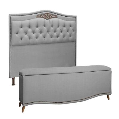 Conjunto Cabeceira E Calçadeira Holanda 1,95 Cm Linho Star Confort Grafite