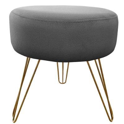 Puff Decorativos Sala Quarto Tunísia Veludo Cinza Base Dourado - Star Confort Cinza E Dourado