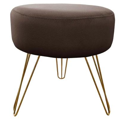 Puff Decorativos Sala Quarto Tunísia Veludo Marrom Base Dourado - Star Confort Marrom E Dourado