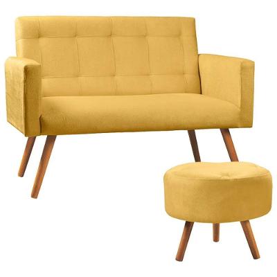 Kit Namoradeira E Puff Decorativo Sabrina Veludo Amarelo Star Confort Amarelo