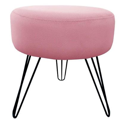 Puff Decorativos Sala Quarto Tunísia Veludo Rose Base Preta - Star Confort Rose E Preta