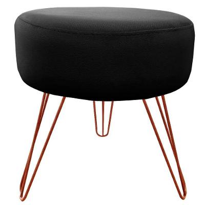 Puff Decorativos Sala Quarto Tunísia Veludo Preto Base Bronze - Star Confort Preto Com Bronze