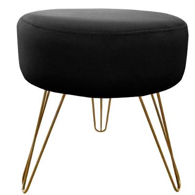 Puff Decorativos Sala Quarto Tunísia Veludo Preto Base Dourado - Star Confort Preto Com Dourado