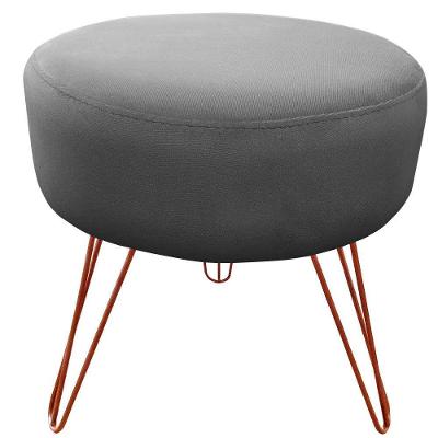 Puff Decorativos Sala Quarto Tunísia Veludo Cinza Base Bronze - Star Confort Cinza E Bronze