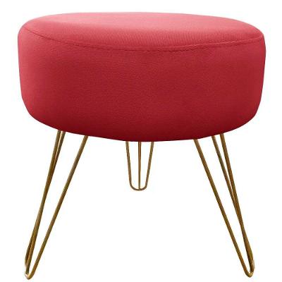 Puff Decorativos Sala Quarto Tunísia Veludo Vermelho Base Dourado - Star Confort Vermelho E Dourado