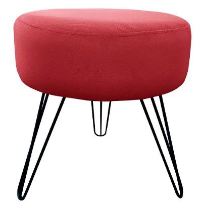 Puff Decorativos Sala Quarto Tunísia Veludo Vermelho Base Preta - Star Confort Vermelho E Preto