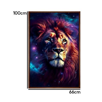 Quadro Leão Judá Estrelas Universo Moldura Cx Alta 100x66 Titulo Moldura Madeira
