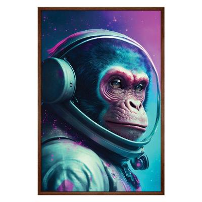 Quadro Astronauta Macaco Moldura Cx Alta 100x66cm Titulo Moldura Madeira