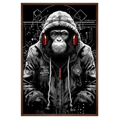 Quadro Decorativo Macaco Estiloso Moldura Cx Alta 100x66 Titulo Moldura Madeira