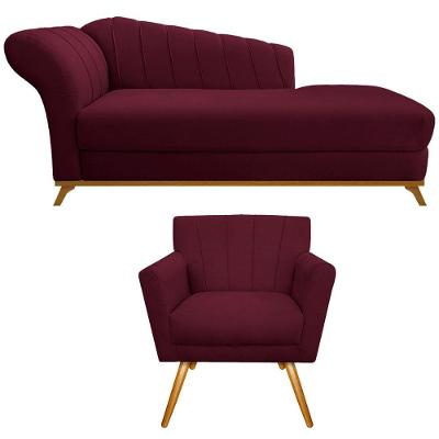 Kit Diva Recamier Vanessa 140cm Lado Direito E 01 Poltrona Laura Suede Bordô