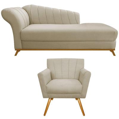 Kit Diva Recamier Vanessa 140cm Lado Direito E 01 Poltrona Laura Linho Bege