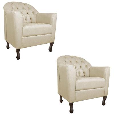 Kit 02 Poltronas Decorativa Julia Linho - Adj Decor Bege