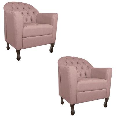 Kit 02 Poltronas Decorativa Julia Linho - Adj Decor Rosê