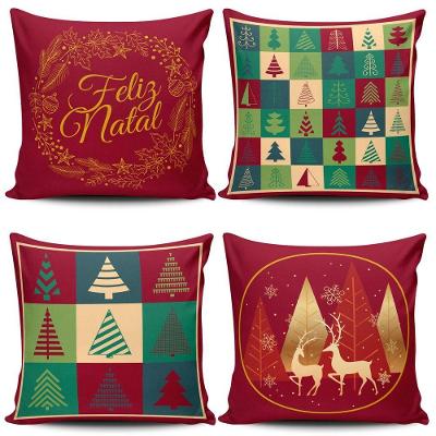 Kit C- 4 Almofadas Cheiass Natalinas Feliz Natal Fim De Ano 45cm X 45cm Com Refil