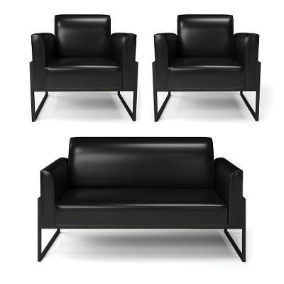 Sofá Namoradeira Com 2 Poltronas Base Industrial Alta Preto Marisa Corano D03 - D\'rossi Cor Preto