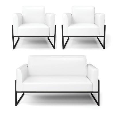 Sofá Namoradeira Com 2 Poltronas Base Industrial Alta Preto Marisa Corano D03 - D\'rossi Cor Branco