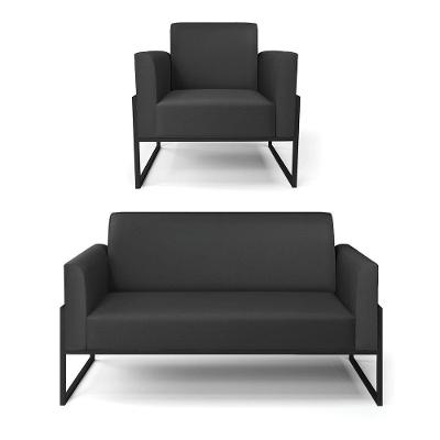 Sofá Namoradeira Com Poltrona Base Industrial Alta Preto Marisa Corino D03 - D\'rossi Cor Preto