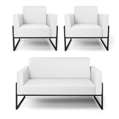 Sofá Namoradeira Com 2 Poltronas Base Industrial Alta Preto Marisa Corino D03 - D\'rossi Cor Branco