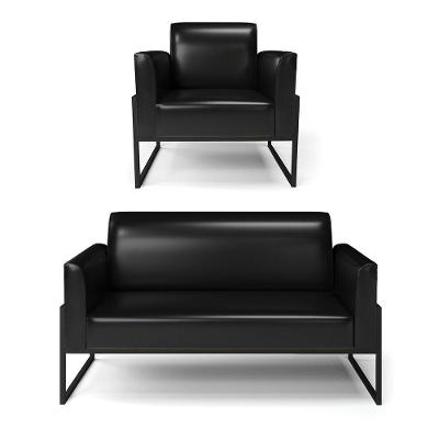 Sofá Namoradeira Com Poltrona Base Industrial Alta Preto Marisa Corano D03 - D\'rossi Cor Preto