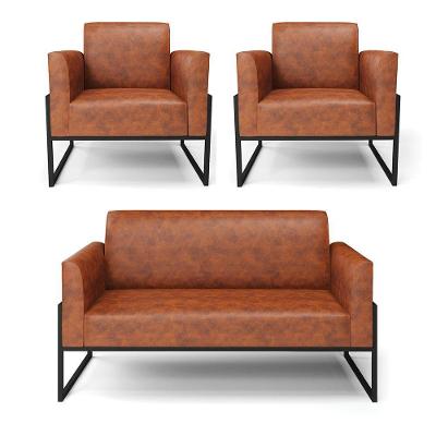 Sofá Namoradeira Com 2 Poltronas Base Industrial Alta Preto Marisa Corano D03 - D\'rossi Cor Nozes