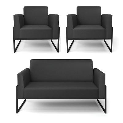 Sofá Namoradeira Com 2 Poltronas Base Industrial Alta Preto Marisa Corino D03 - D\'rossi Cor Preto