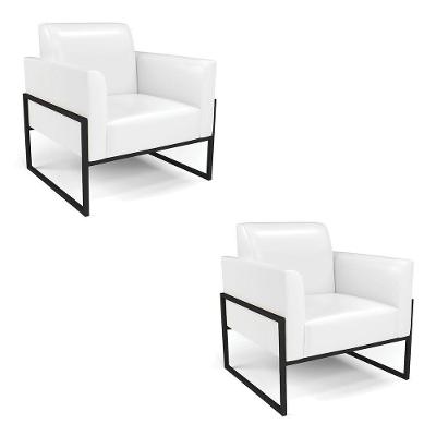 Kit 2 Poltronas Base Industrial Alta Preto Marisa Corano Branco D03 - D\'rossi