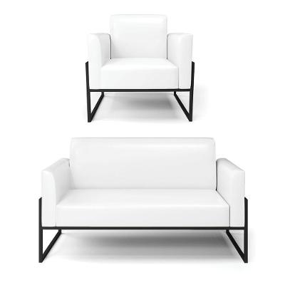 Sofá Namoradeira Com Poltrona Base Industrial Alta Preto Marisa Corano Branco D03 - D\'rossi