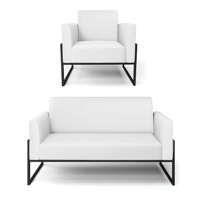 Sofá Namoradeira Com Poltrona Base Industrial Alta Preto Marisa Corino Branco D03 - D\'rossi