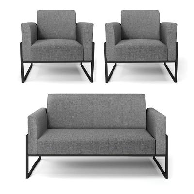 Sofá Namoradeira Com 2 Poltronas Base Industrial Alta Preto Marisa Linho D03 - D\'rossi Cor A26 Grafite