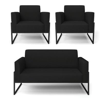 Sofá Namoradeira Com 2 Poltronas Base Industrial Alta Preto Marisa Linho D03 - D\'rossi Cor A79 Preto