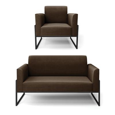 Sofá Namoradeira Com Poltrona Base Industrial Alta Preto Marisa Suede D03 - D\'rossi Cor Marrom