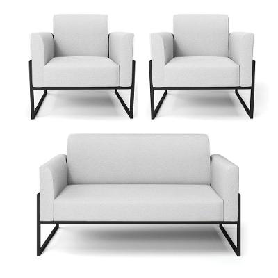 Sofá Namoradeira Com 2 Poltronas Base Industrial Alta Preto Marisa Linho Cinza A05 D03 - D\'rossi