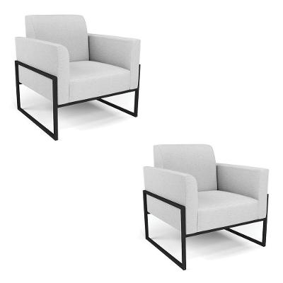 Kit 2 Poltronas Base Industrial Alta Preto Marisa Linho D03 - D\'rossi Cor A05 Cinza
