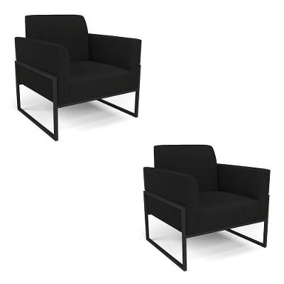 Kit 2 Poltronas Base Industrial Alta Preto Marisa Linho D03 - D\'rossi Cor A79 Preto