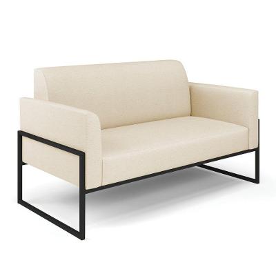 Sofá Namoradeira Base Industrial Alta Preto Marisa Linho Bege A19 D03 - D\'rossi