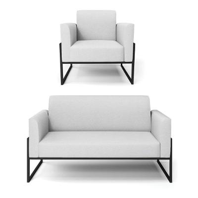 Sofá Namoradeira Com Poltrona Base Industrial Alta Preto Marisa Linho D03 - D\'rossi Cor A05 Cinza