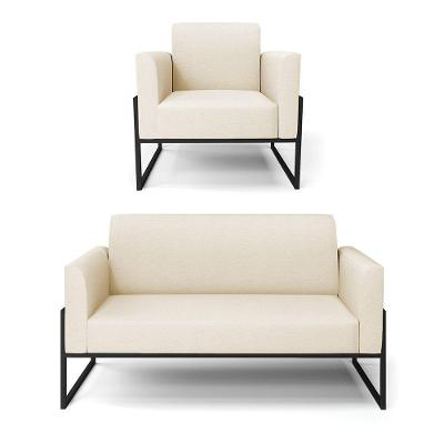 Sofá Namoradeira Com Poltrona Base Industrial Alta Preto Marisa Linho D03 - D\'rossi Cor A19 Bege